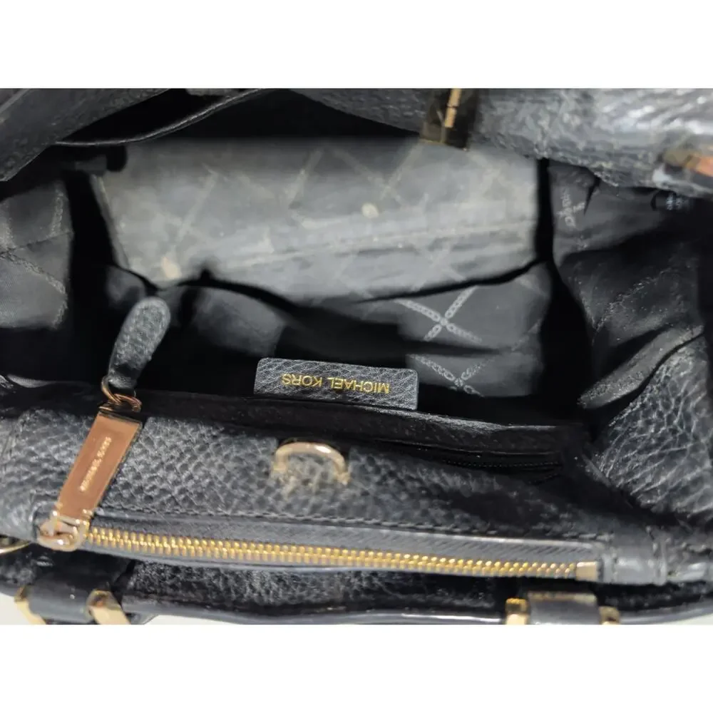 Michael Kors Greta Pebbled Leather Satchel in Black Purse Shoulder Bag